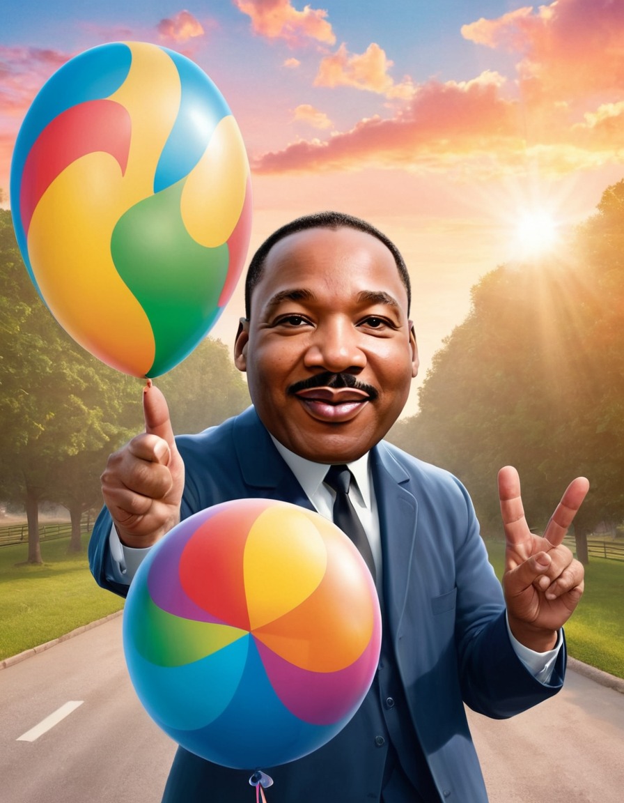 martin luther king jr., caricature, whimsical, peace sign, celebration, funny