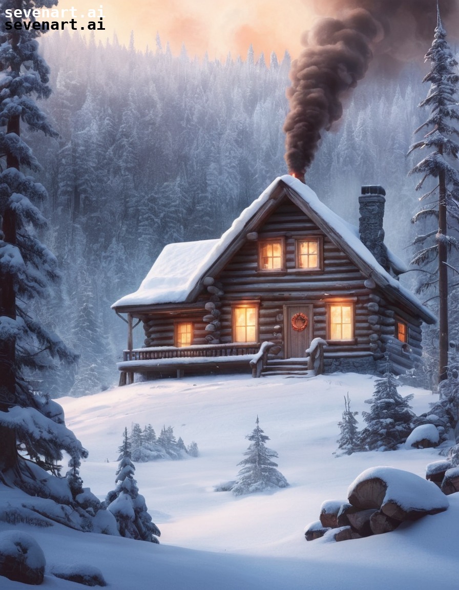 cabin, winter, snow, forest, cozy, house, home