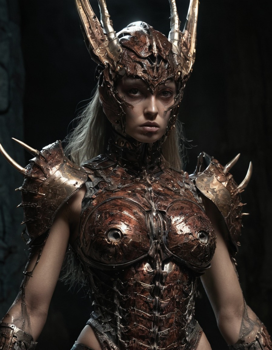 woman, female, mutations, armor plating, chitinous, transformation, biological