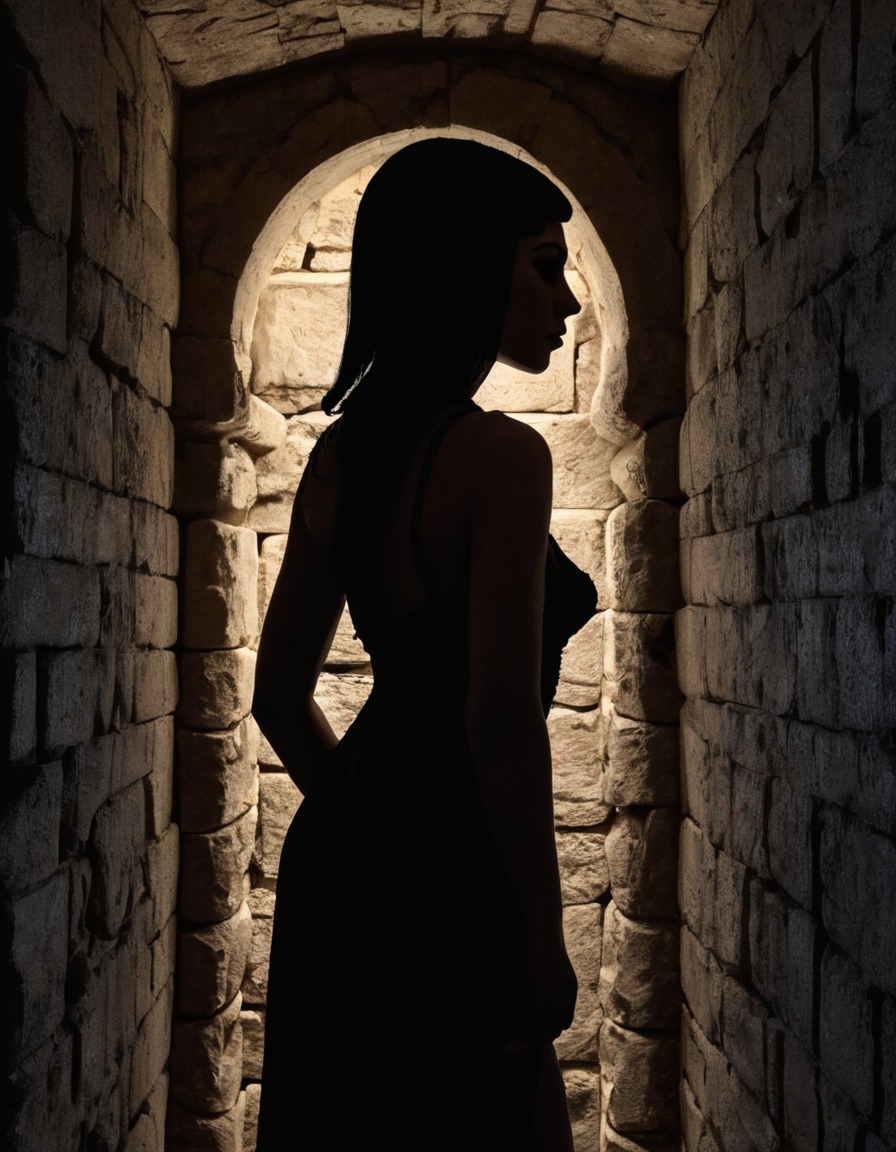 cleopatra, silhouette, stone wall, crypt, ancient egypt