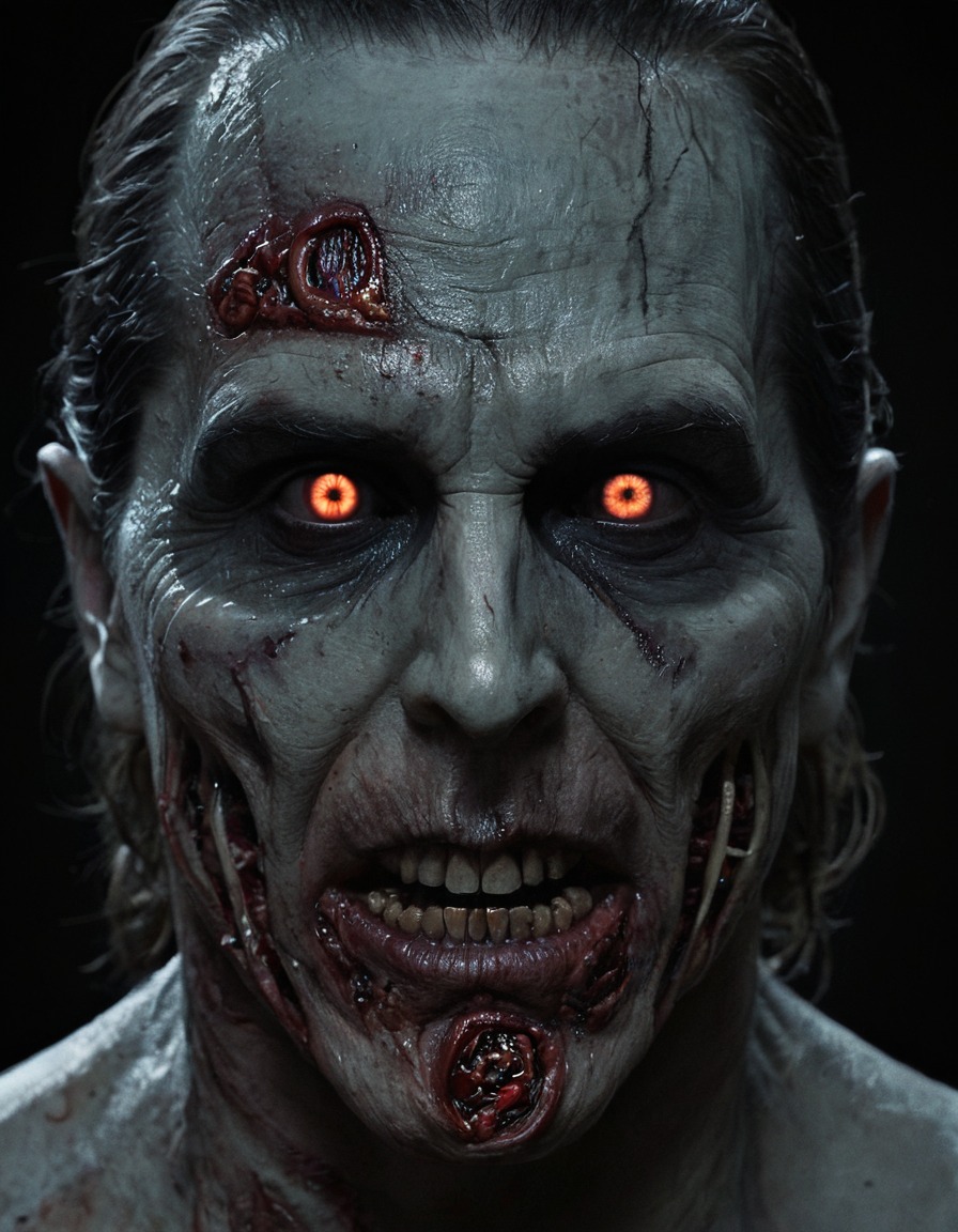 christian bale, zombie, decaying skin, bloodshot eyes, celebrities