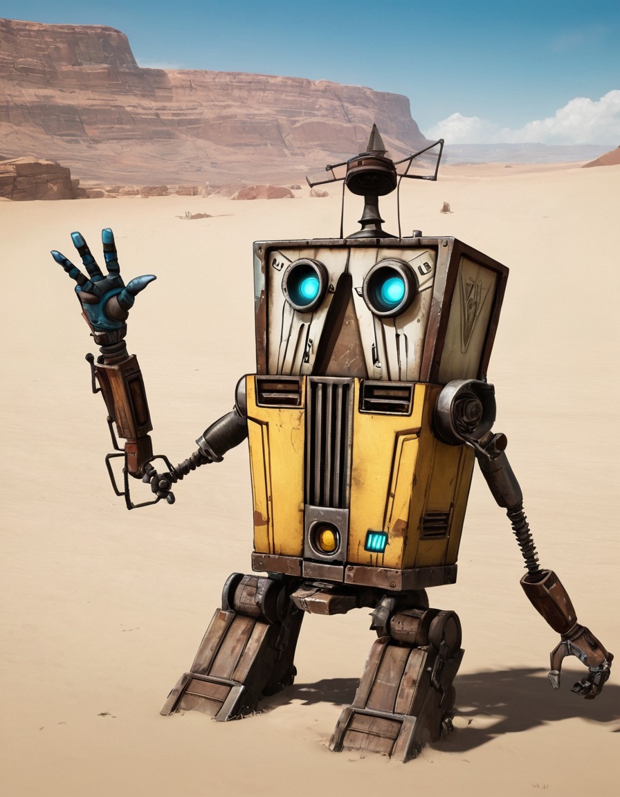 claptrap, borderlands, high-five, bandit, robots, games, movies