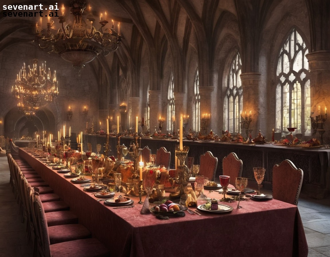 medieval, banquet, grand hall, lavish, festive, middle ages