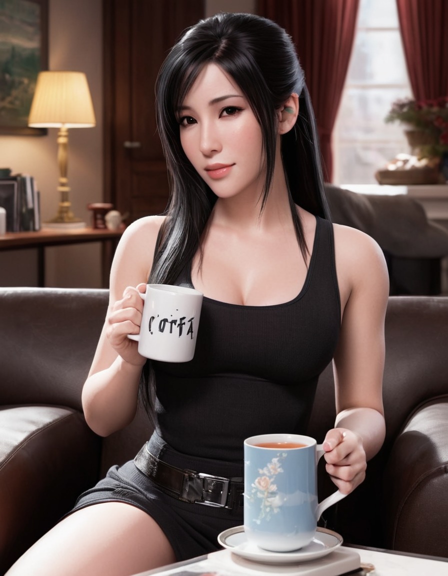 video games, final fantasy, tifa lockhart, cozy, tea, games, girls from games