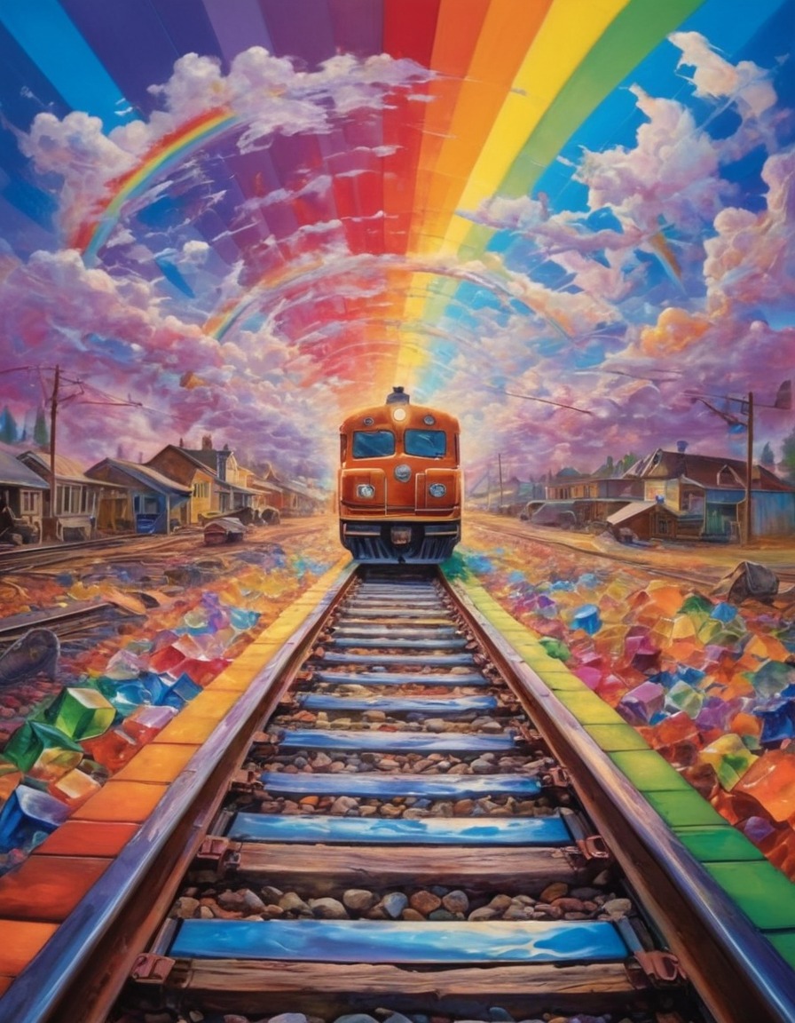 train, transportation, rainbow, glass, colorful, travel, surreal