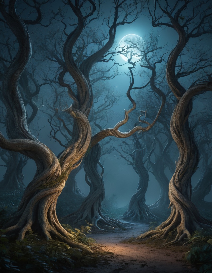 forest, moonlit, twisted trees, secrets, nature, lovecraft, howard lovecraft