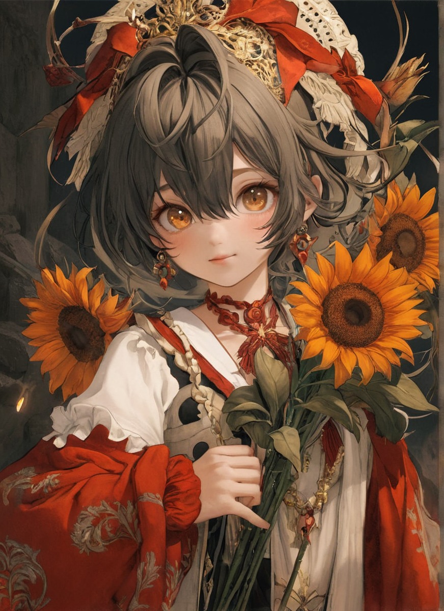 digitalart, anime, animegirl, adoptable, character, flowers, girl