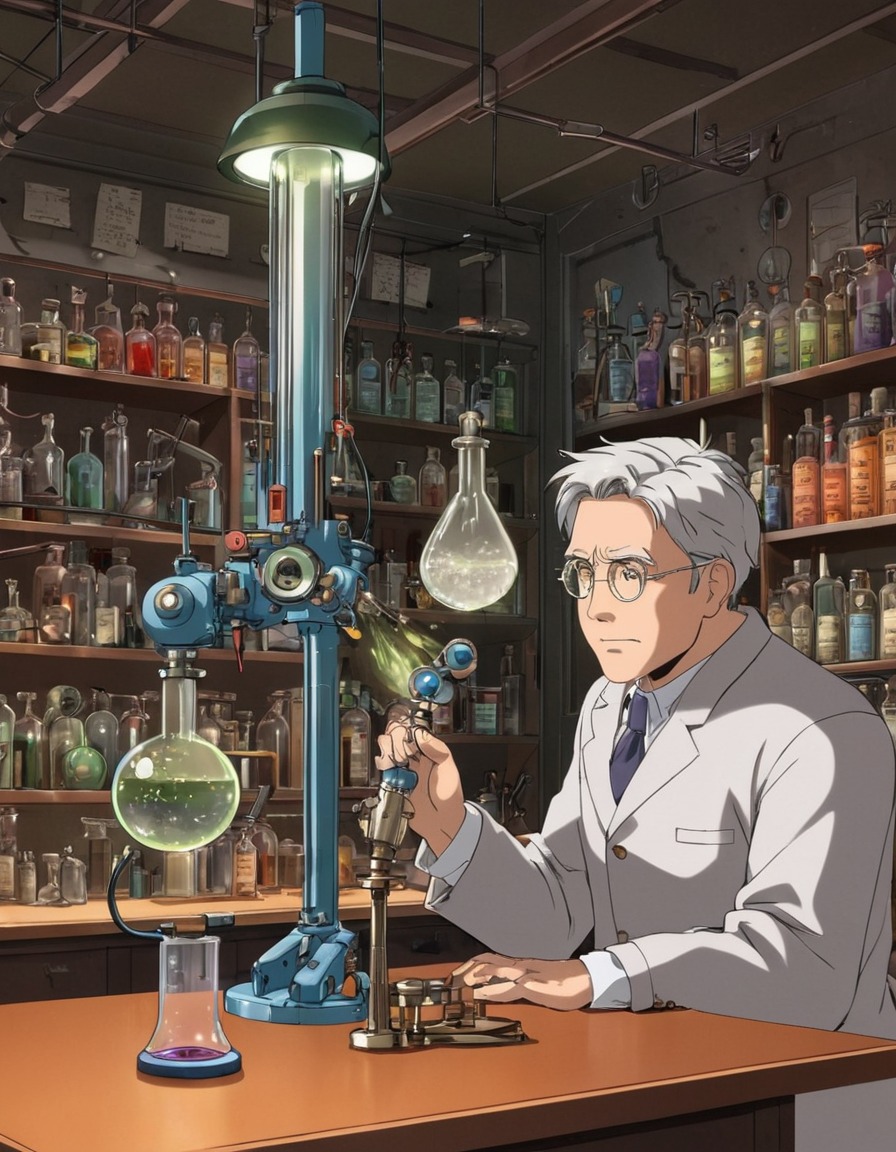 invention process, laboratory, thomas edison, innovation, experimentation, anime