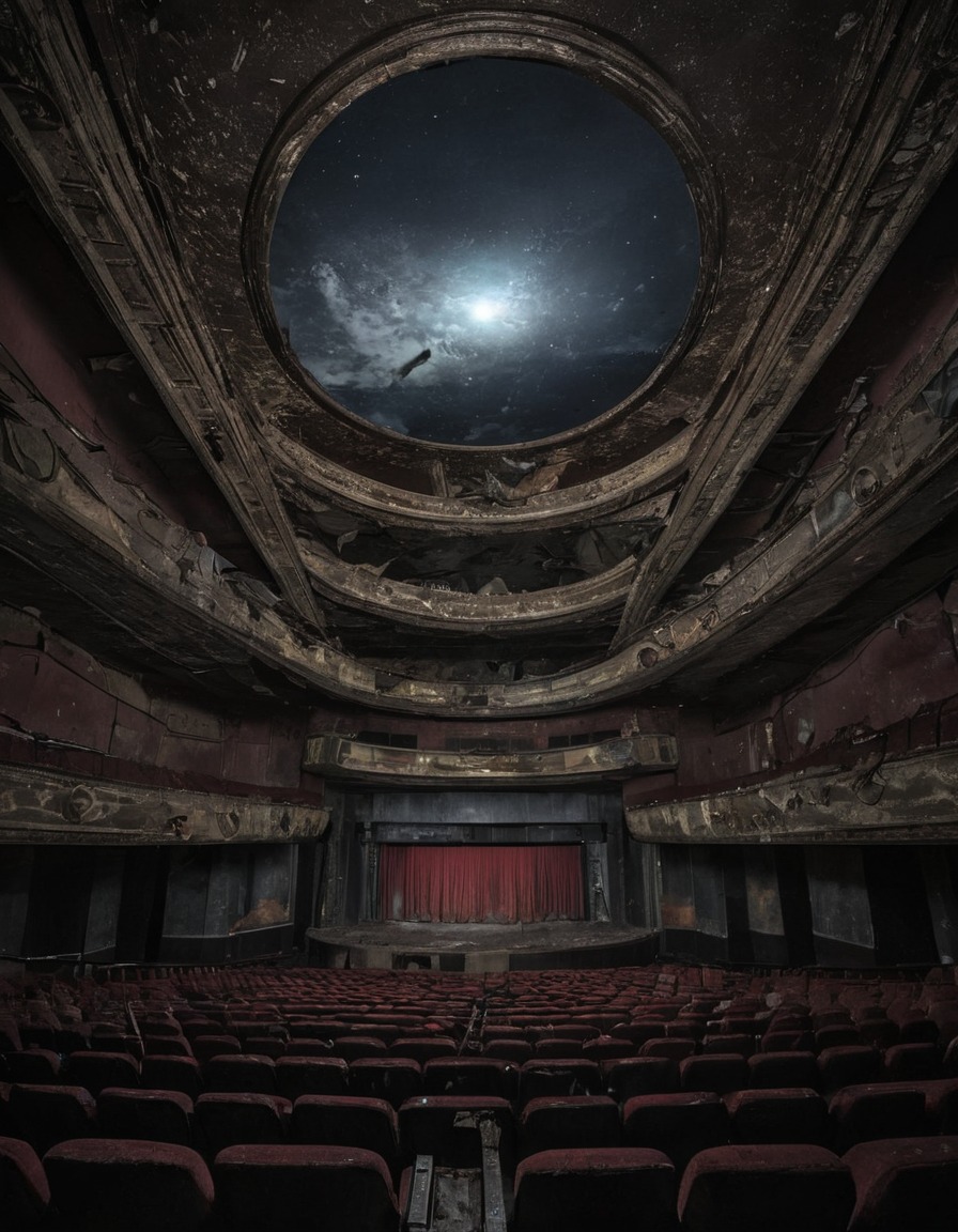 movie theater, abandoned building, urban exploration, cityscape, nostalgia, cinema, big city