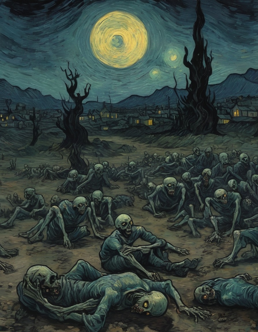 vincent van gogh, painting, landscape, zombies, horror, zombie