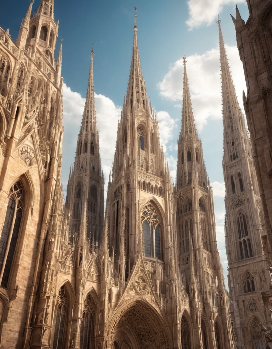 cathedral, spires, flying buttresses, architecture