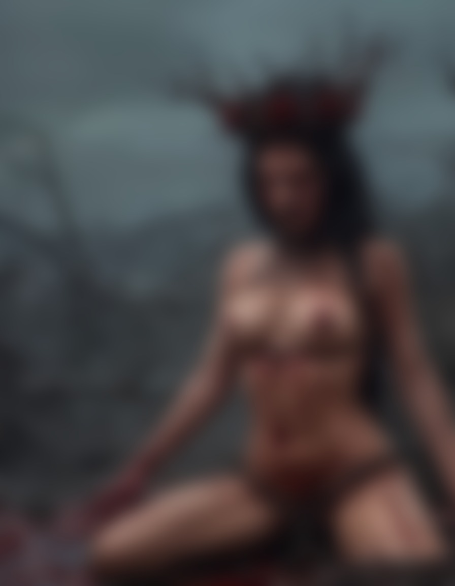 demonesse, crown of thorns, infernal landscape, screams, demon, sexy, nsfw, ai, aiart, art, digitalart