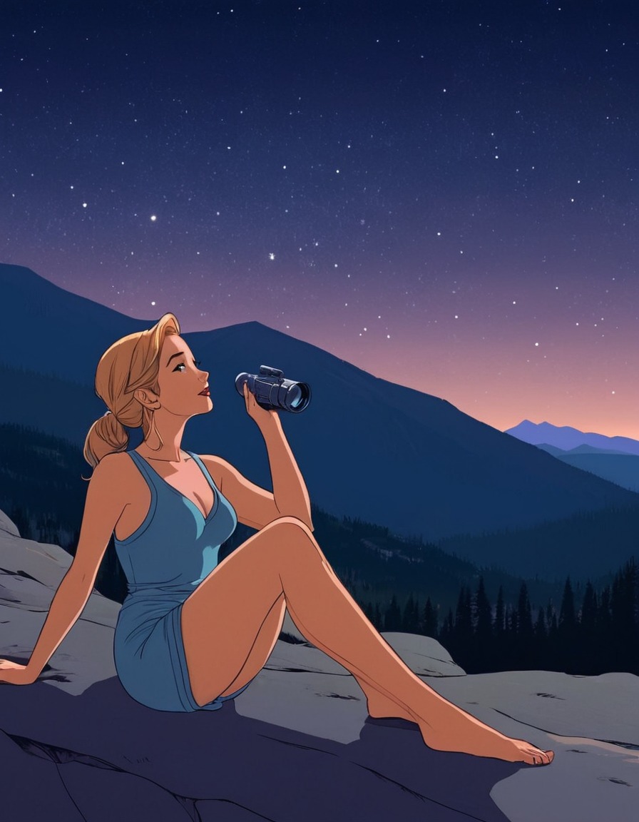 mountains, stargazing, night sky, beauty, girl, nature