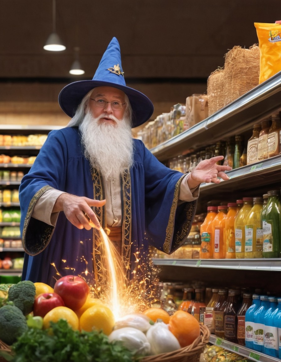 wizard, spells, grocery store, magic, fantasy, mystical, enchanted