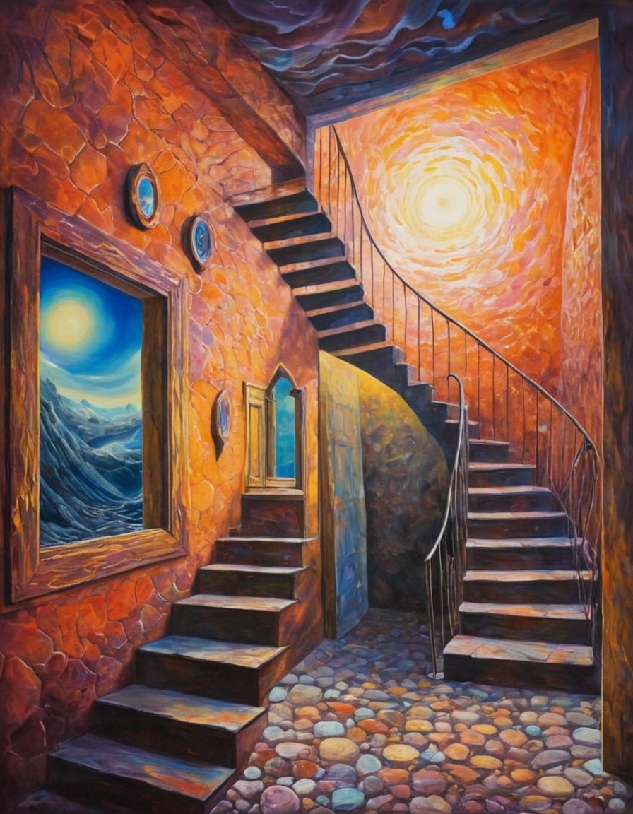 staircase, doorway, another dimension, fantasy, surreal