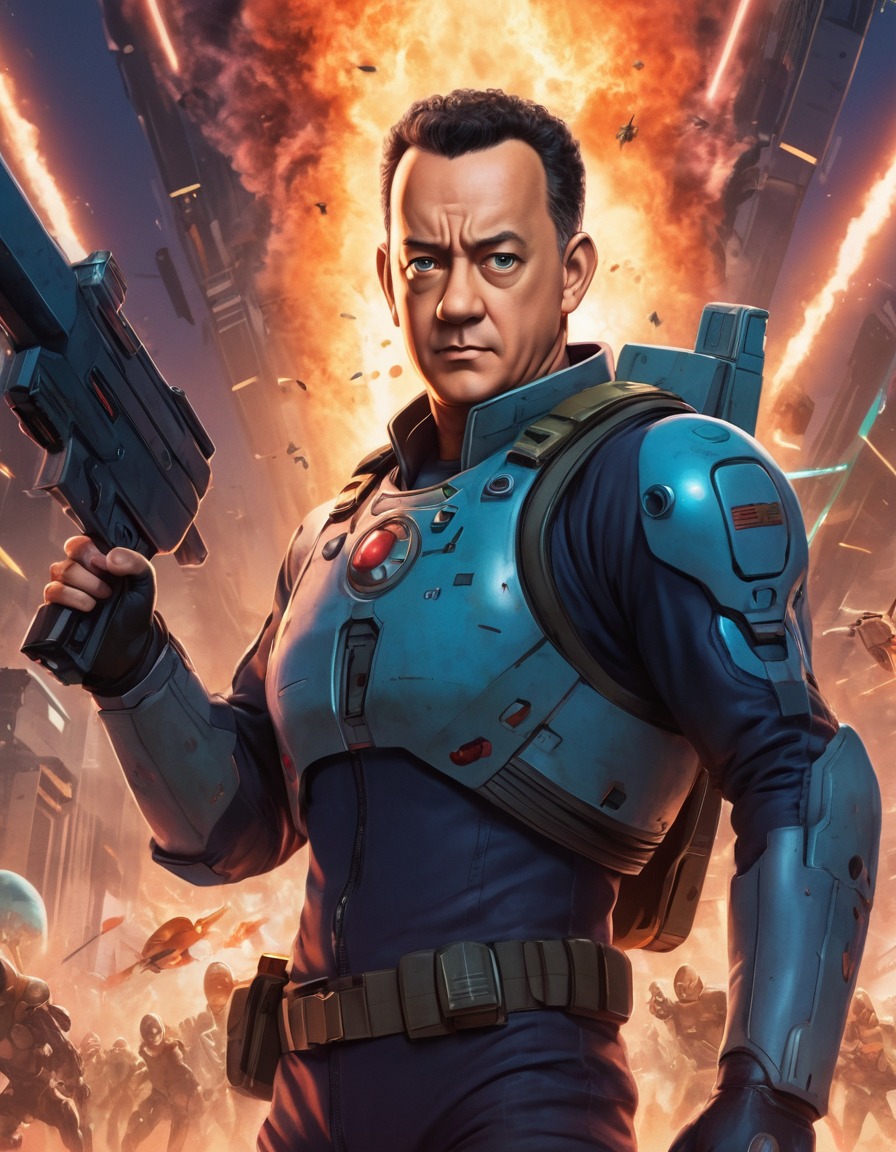 tom hanks, anime, futuristic, hero, alien invaders