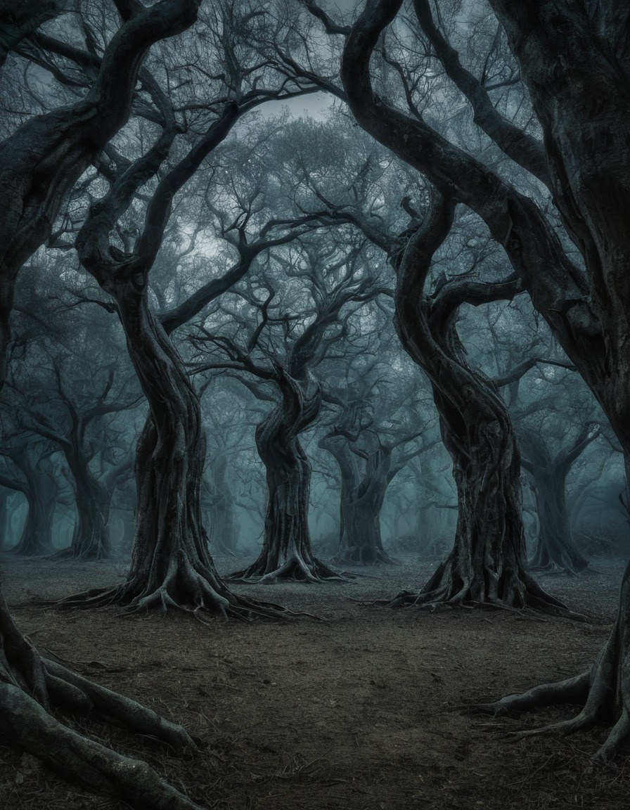 mystical, ancient trees, grove, secrets, whispering, nature, magic