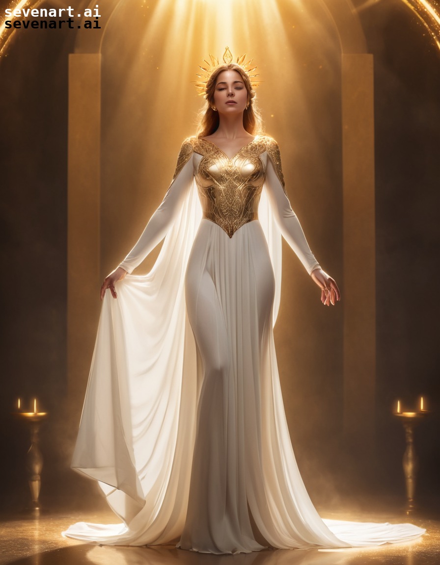 royalty, elegance, ethereal, golden light, serenity, woman