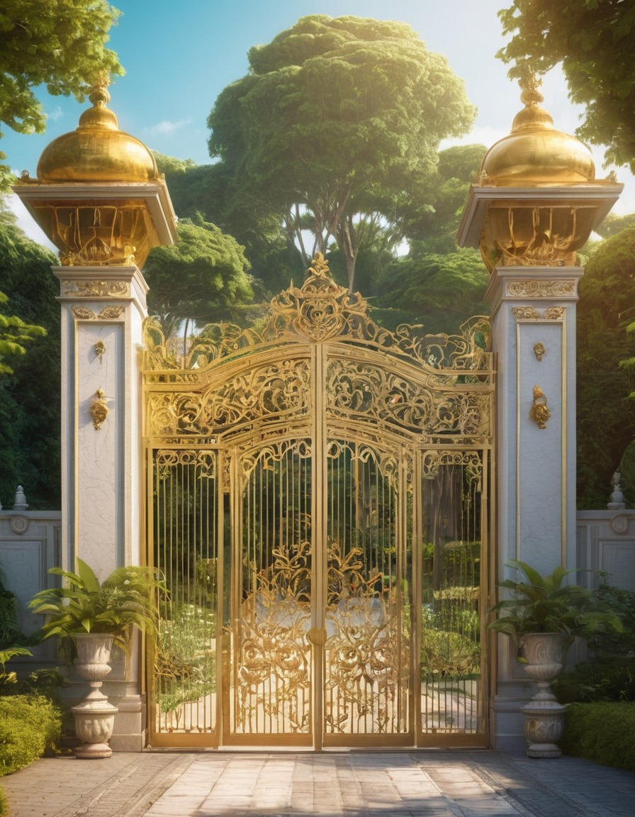 luxurious, palace, golden gates, elegant, gardens