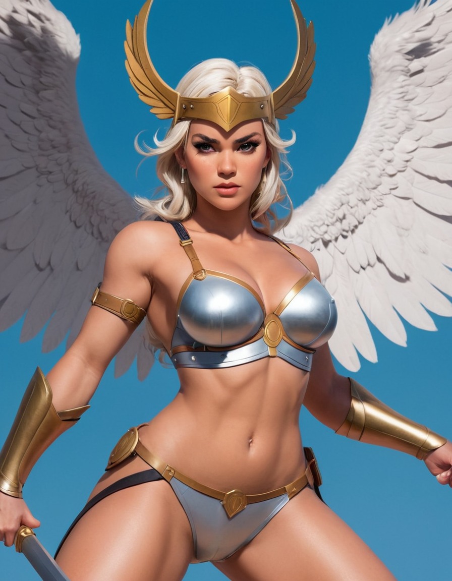 valkyrie, warrior, norse mythology, mythical creature, battle, sexy, superhero, painted