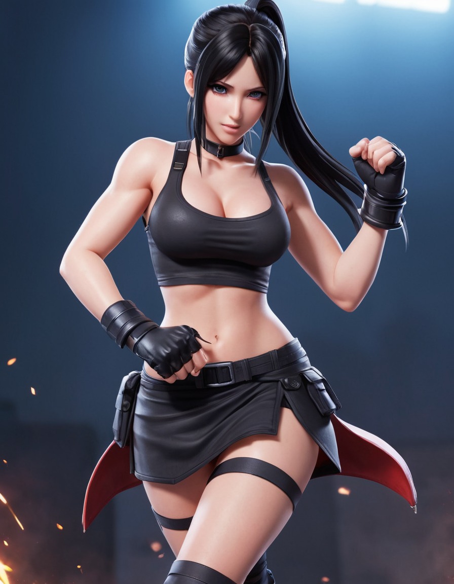 tifa lockhart, final fantasy, video game, character, fighting stance, battle, anime, games