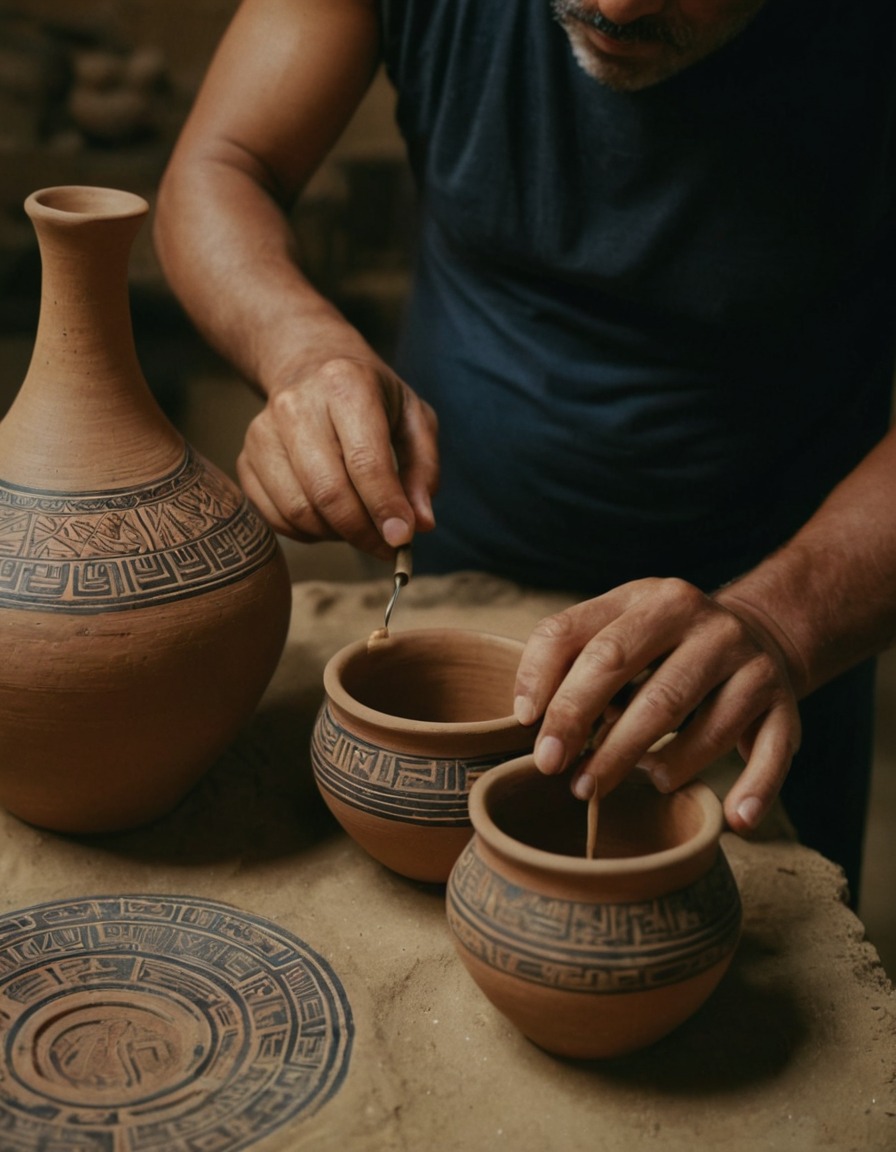 ancient artisan, pottery, intricate designs, ancient egypt, 1000 bc