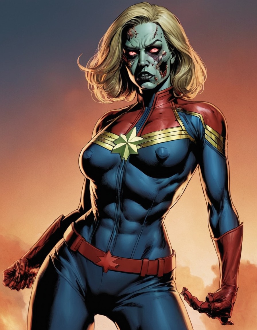 zombie, captain marvel (marvel comics), undead, superhero, horror