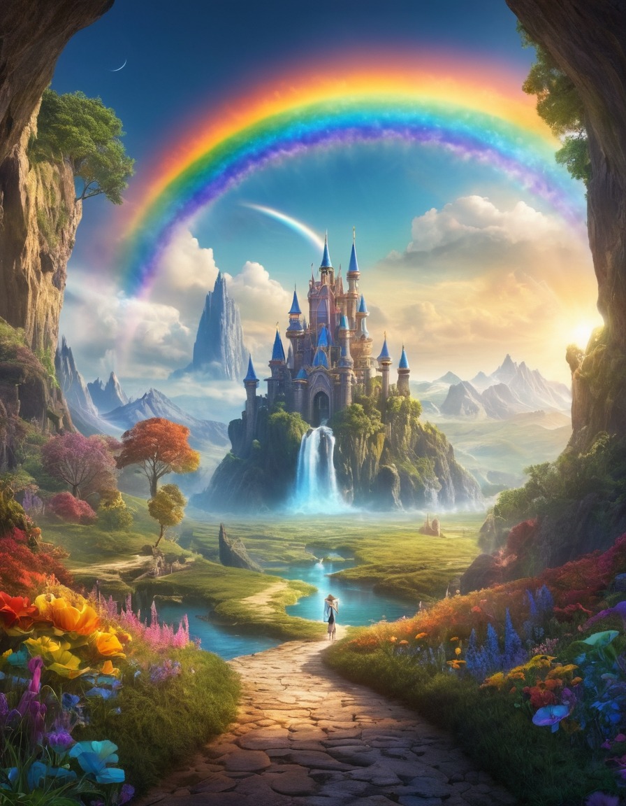 enchanted rainbow, hidden realm, wonders, fantasy, magical, enchanted land, mystical