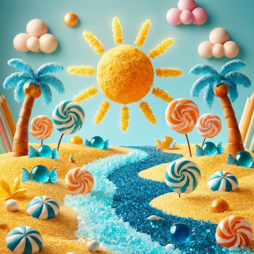 digitalart, wallpaper, beach, surreal, rainbow, digitalpainting, sea, decoration, candy