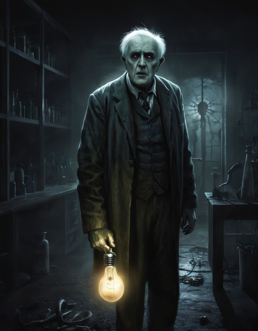 thomas edison, zombie, laboratory, light bulb, invention, halloween