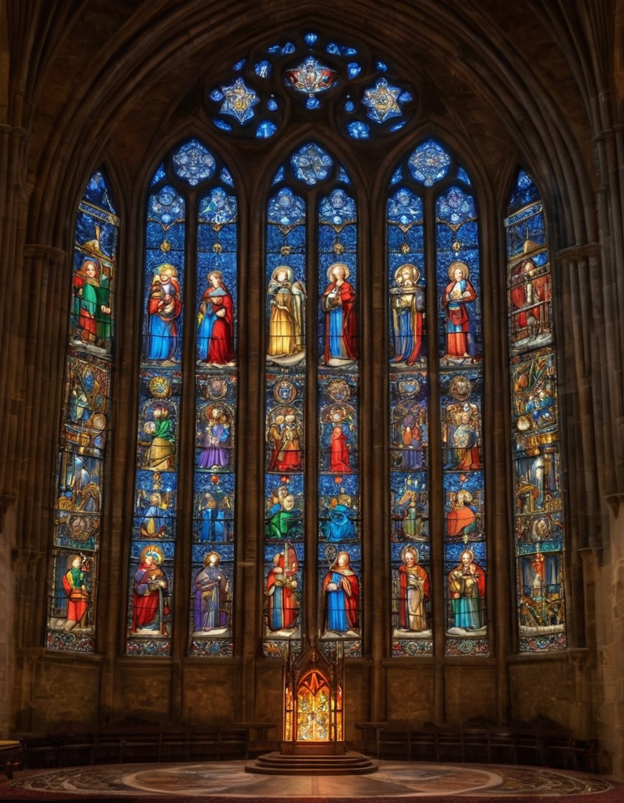 stained glass, cathedral, space travel, exploration, medieval style, medieval, art