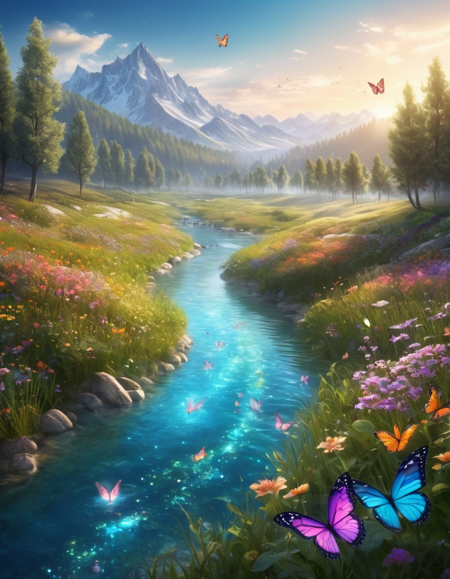 nature, river, meadow, butterflies, fantastic