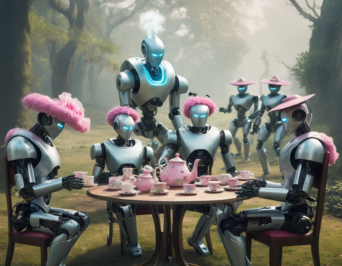 elon musk, robots, tea party, fancy hats, technology, elonmusk, musk