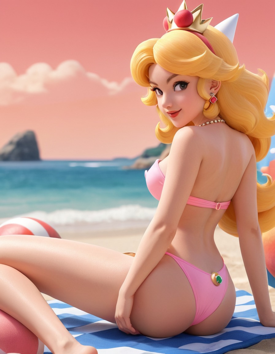 princess peach, super mario bros, trendy, bikini, beach, games, girls from games