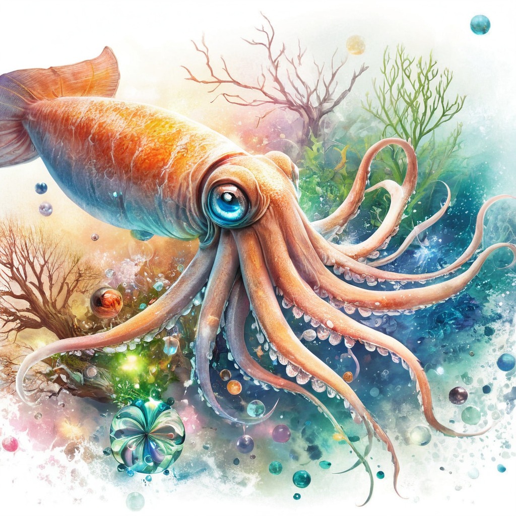 animal, sea, copilot, coralreef, dalle3, squid, aiart