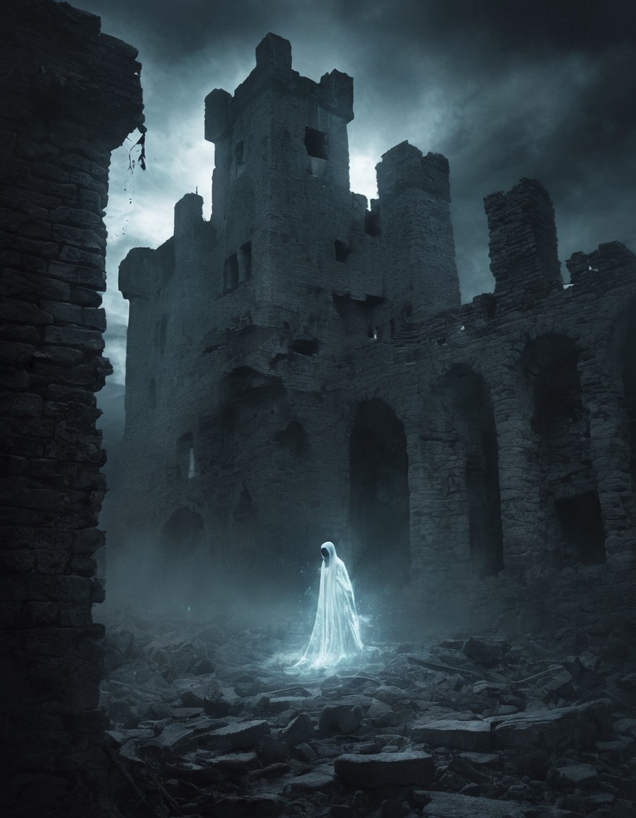 ghost, apparition, ruined castle, supernatural, gothic, underground, dark