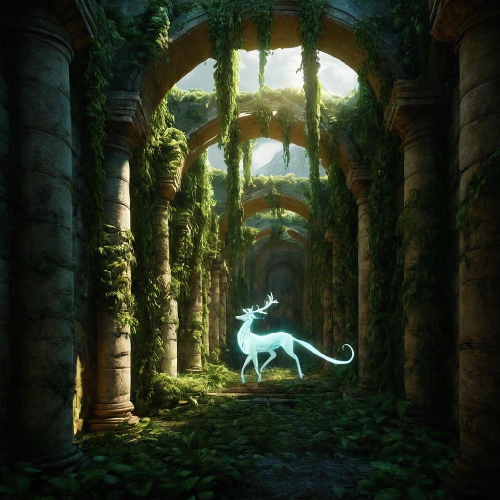 digitalart, magic, fantasyart, spirit, mythical, conceptart, forest, creature, characterdesign, digitalpainting, wallpaper, dragon, surreal, ancient, arches, crumbling, derived, emerald, fantasycharacter, green, guardian, leaves, legendary, lightmagic, monster, mythology, stone, sunlight, vines, creepycryptids