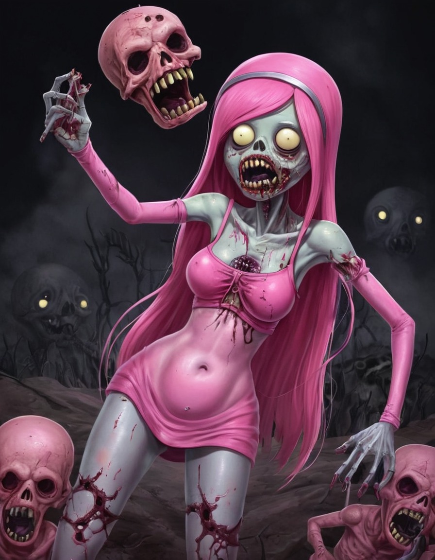 zombie, princess bubblegum, adventure time, undead, animation, horror, character mashup