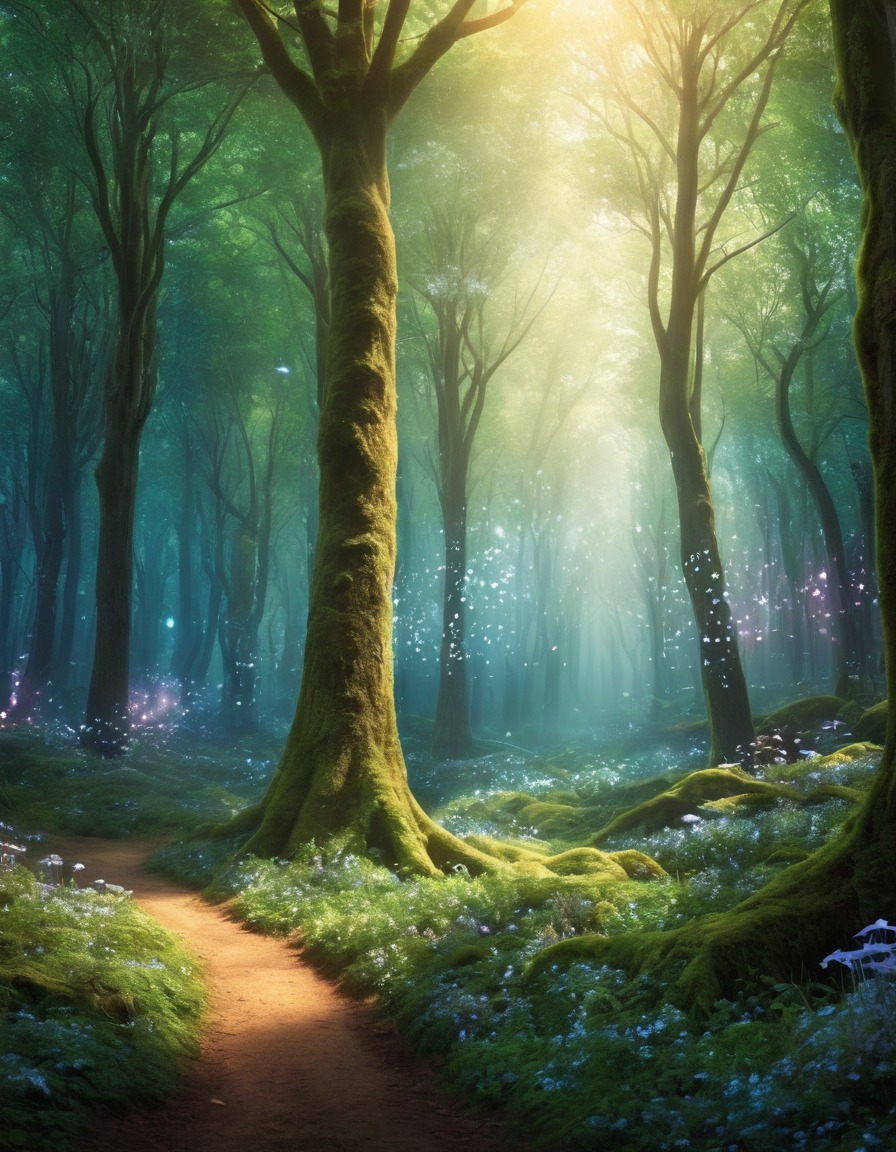 forest, fairies, iridescent, shimmering trees, fantastic