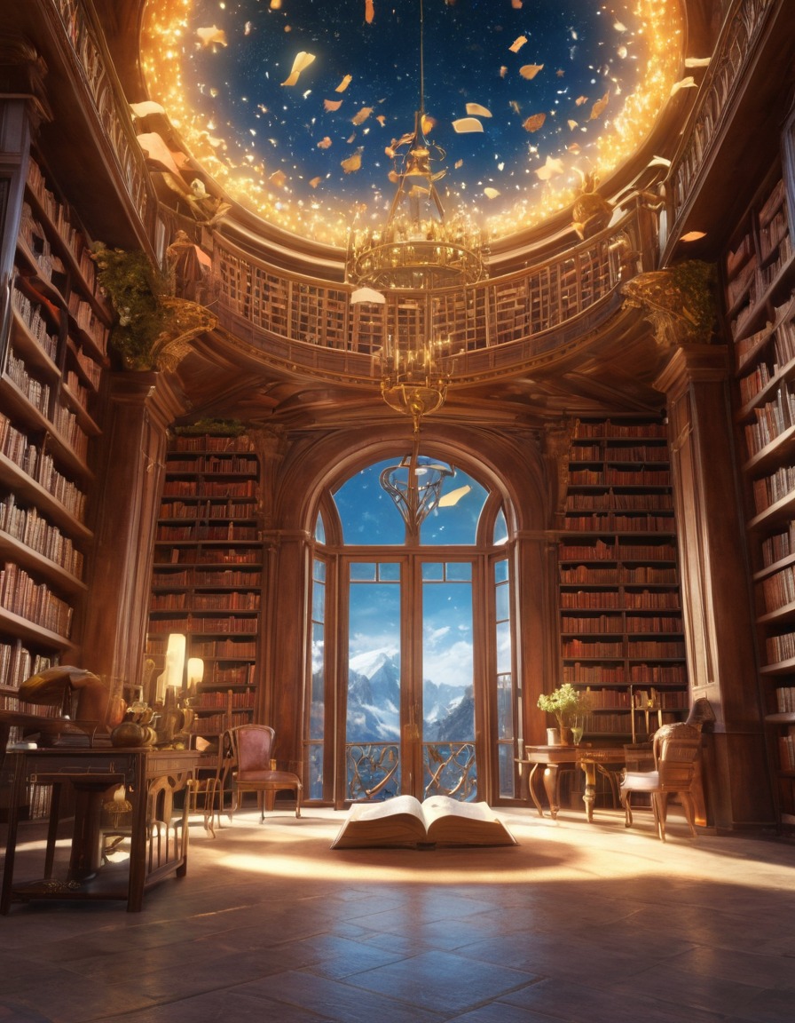 magical library, flying books, self-reading books, visitor experience, fantasy, enchanted, literature