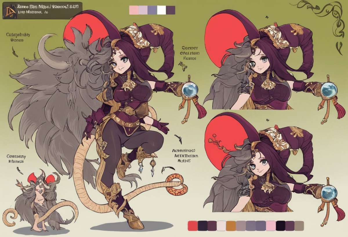 characterdesign, fantasycharacter, dnd, referencesheet, digitalart, witch, opossum, possum