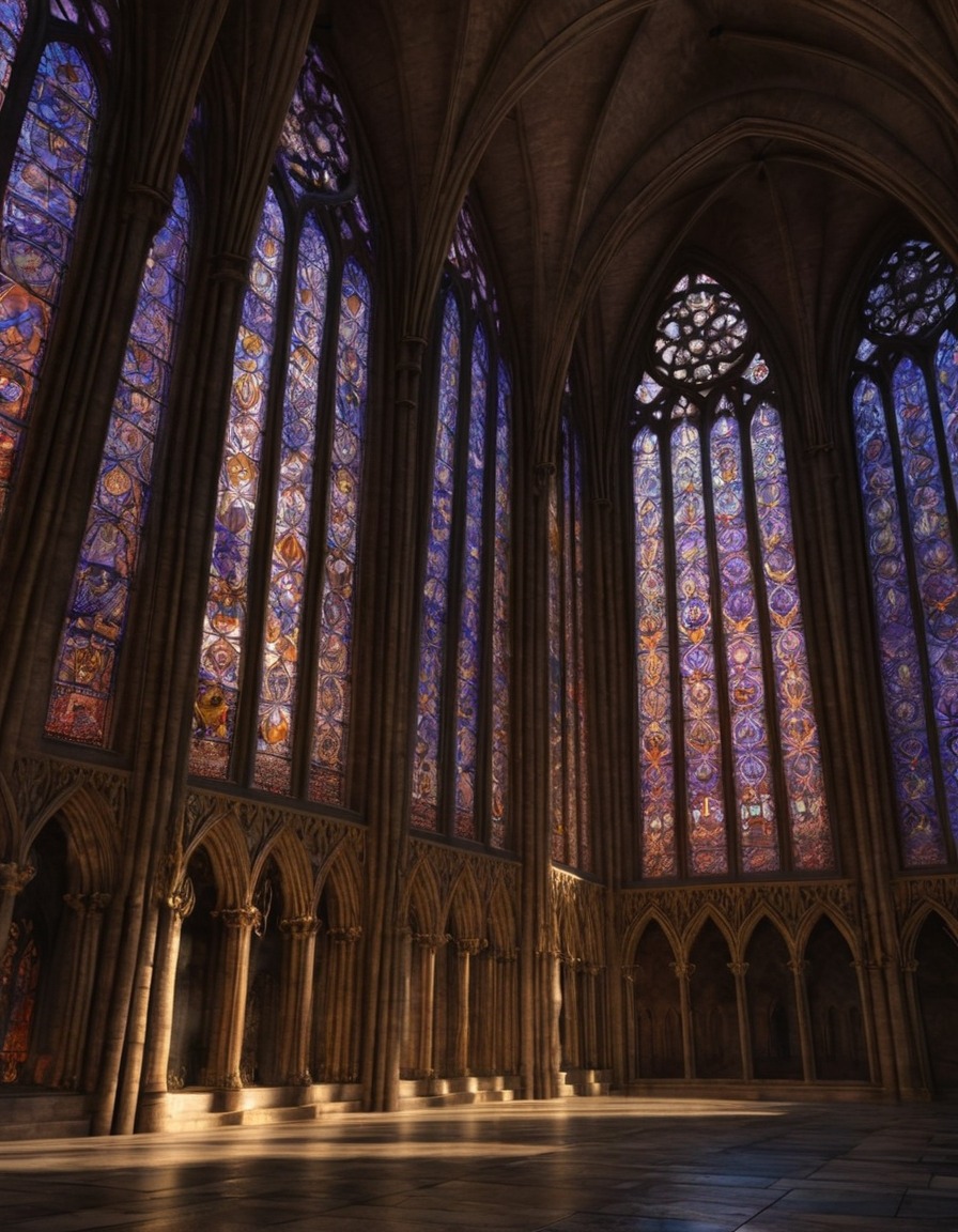 gothic architecture, cathedral, stained glass windows, light, religion