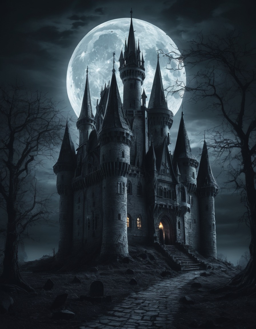 spooky, castle, full moon, gothic, dark scene, underground, dark