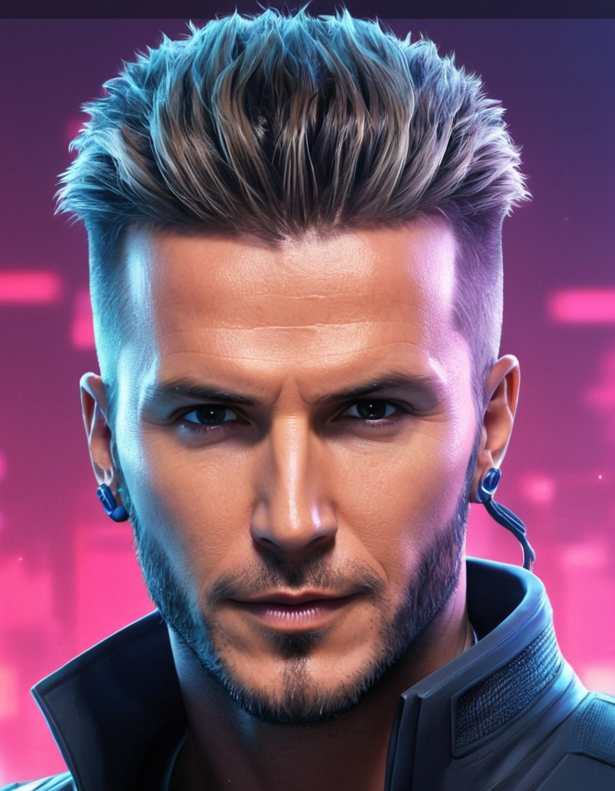 david beckham, futuristic, cyberpunk, anime prophetic, football star, anime