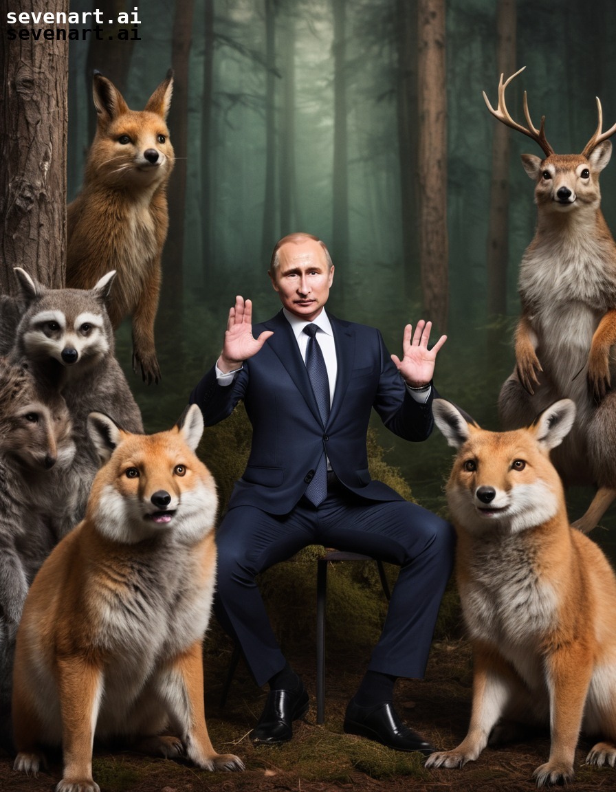 vladimir putin, photo booth, woodland creatures, fierce, humor, putin, russia, russian president