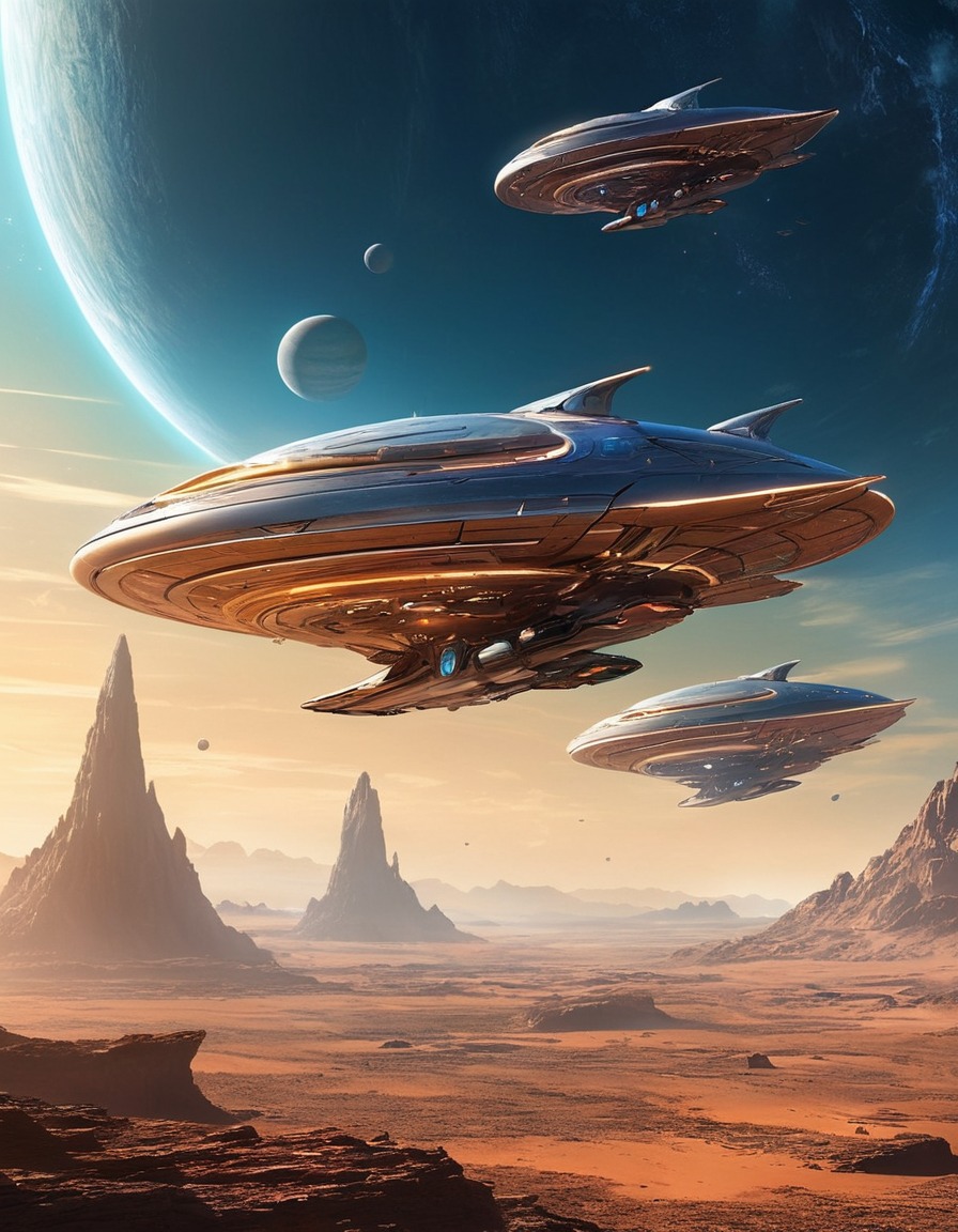 science fiction, spacecraft, alien planet, avian civilization, futuristic technology, extraterrestrial, aliens