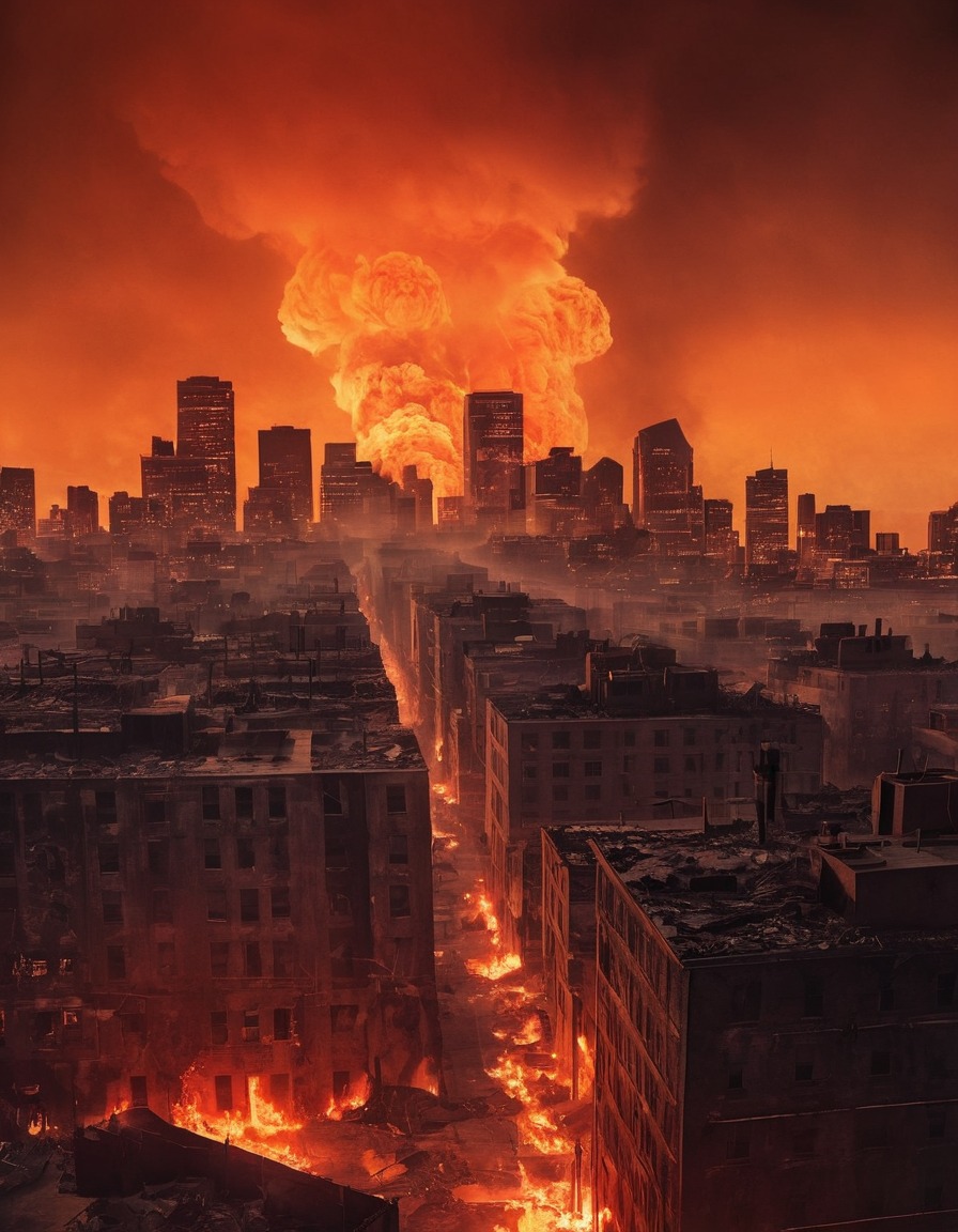 fire, destruction, cityscape, war, usa, skyline