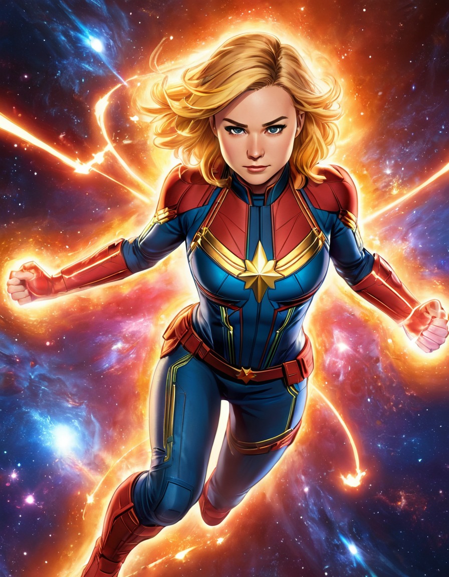 captain marvel, superhero, flying, cosmic energy, space, anime, marvel