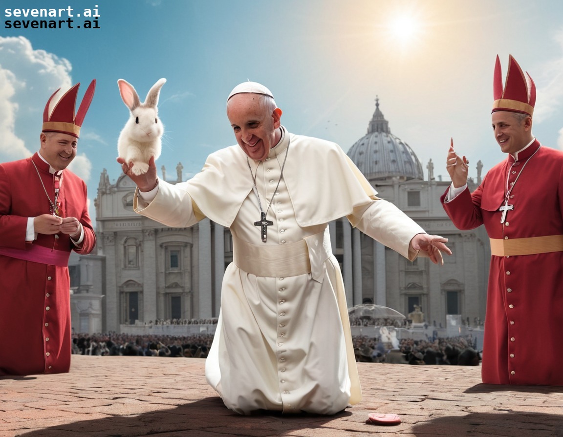 pope, religious leader, magic trick, bunny, papal hat, pope francis, vatican