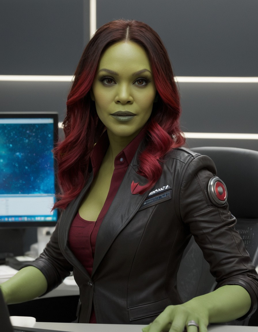 gamora, guardians of the galaxy, office worker, marvel, superhero, workplace humor, fictional character